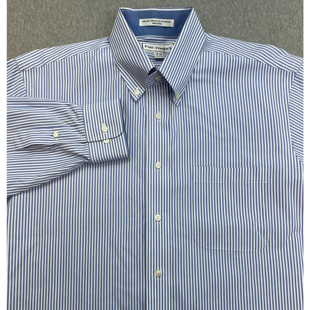 Paul Fredrick Shirt Mens 16-32 Striped 2-Ply 100% Cotton Oxford Button Down